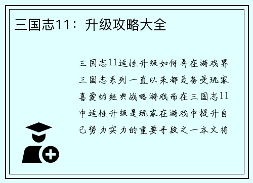三国志11：升级攻略大全