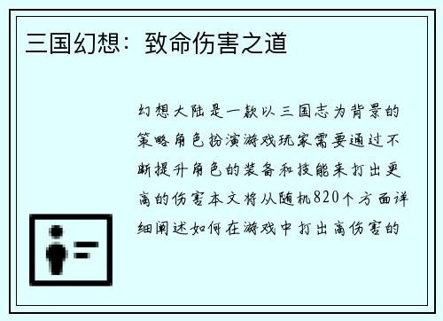 三国幻想：致命伤害之道
