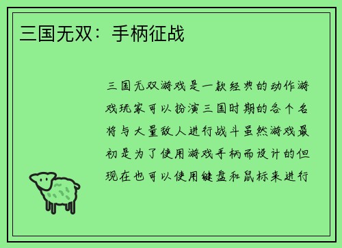 三国无双：手柄征战