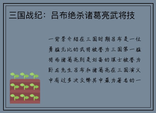 三国战纪：吕布绝杀诸葛亮武将技
