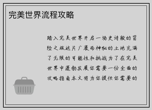 完美世界流程攻略