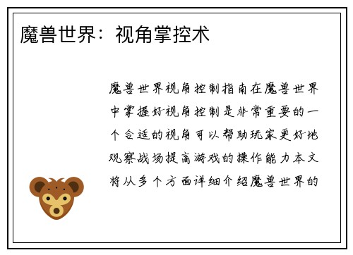 魔兽世界：视角掌控术